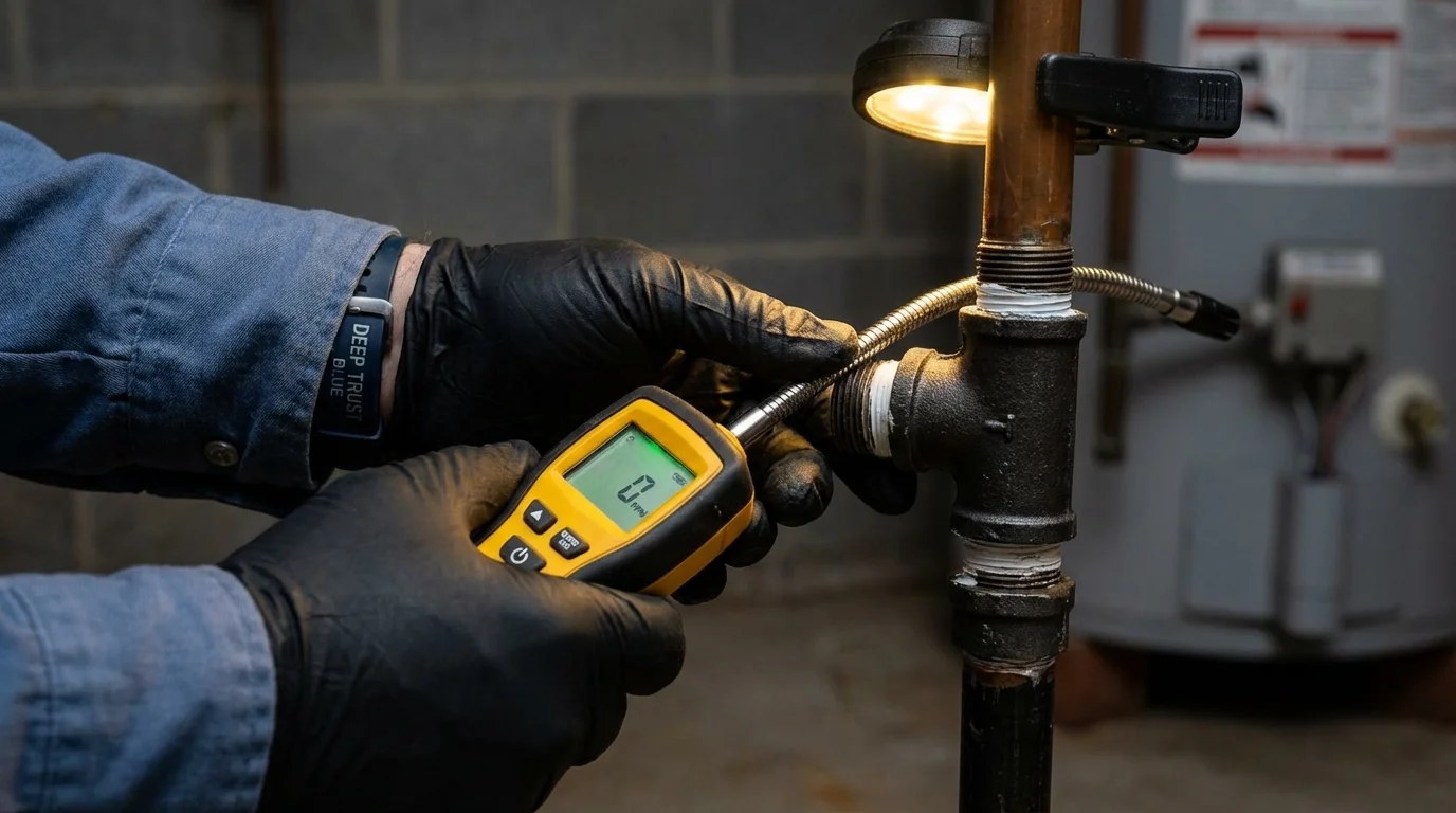Gas leak detection with electronic sniffer by Johns Plumbing LLC in Fletcher