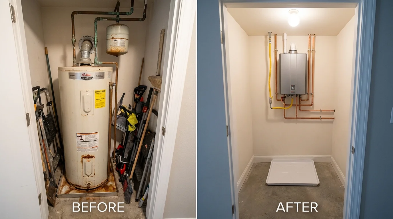 Tank water heater versus wall-mounted tankless unit comparison for Fletcher, NC homeowners